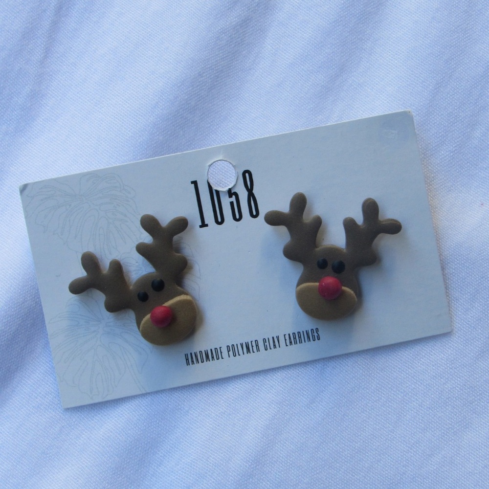 Handmade Reindeer Clay Earrings